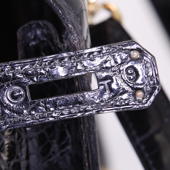 Hermes Kelly 32 cm handbag in black porosus crocodile - Detail D5