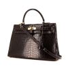 Hermes Kelly 35 cm bag worn on the shoulder or carried in the hand in brown crocodile - 00pp thumbnail