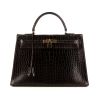 Hermes Kelly 35 cm bag worn on the shoulder or carried in the hand in brown crocodile - 360 thumbnail
