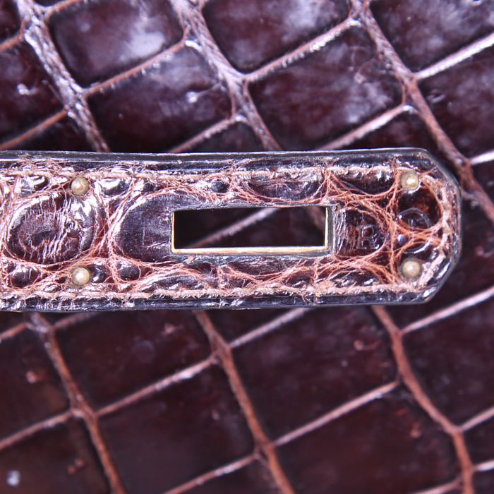 Hermes Kelly 35 cm bag worn on the shoulder or carried in the hand in brown crocodile - Detail D4