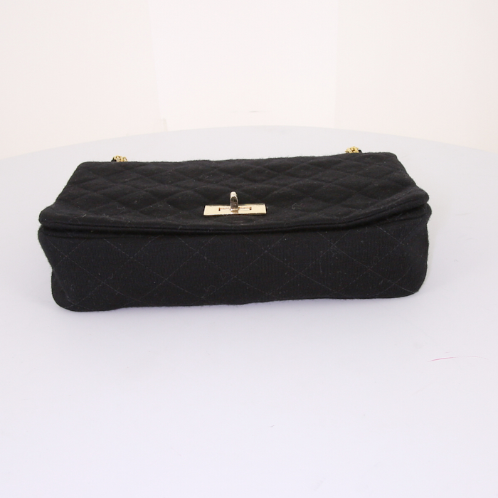 Sac à main Chanel Vintage en toile jersey noire - Detail D5