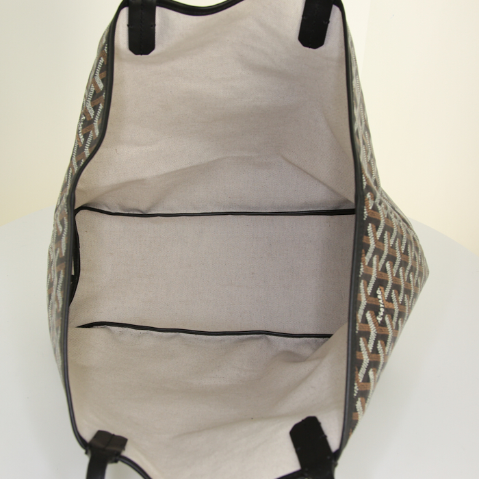 Goyard Saint-Louis shopping bag in black monogram canvas and black leather - Detail D2