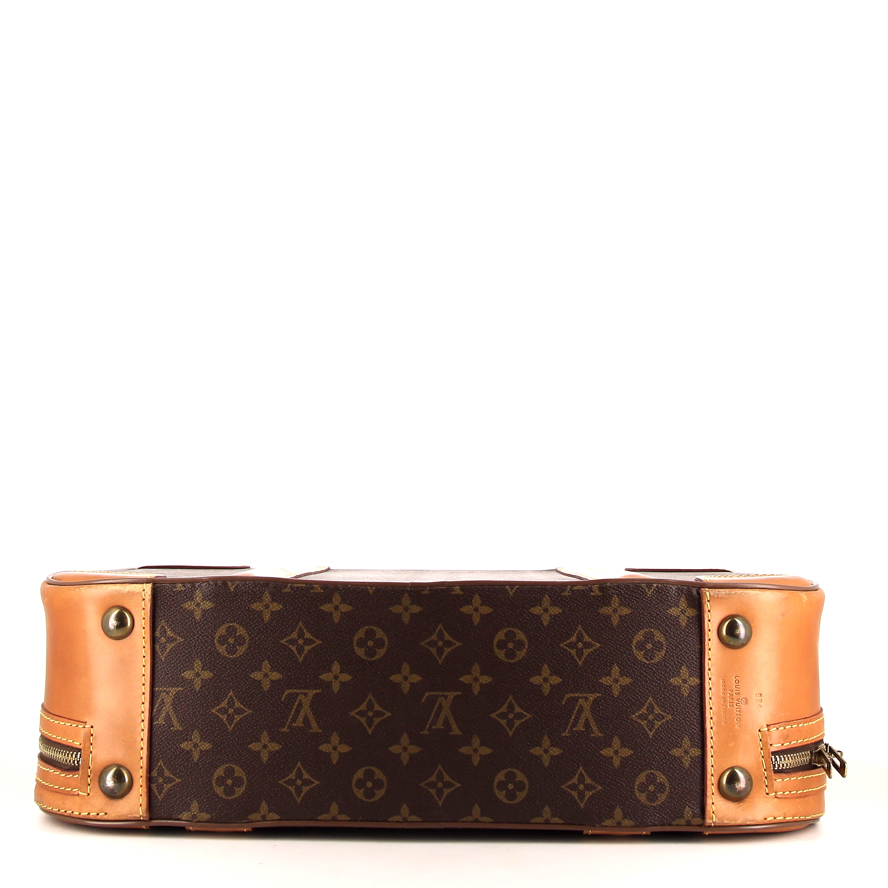 Valise Louis Vuitton Airbus en toile monogram marron et cuir naturel - Detail D4