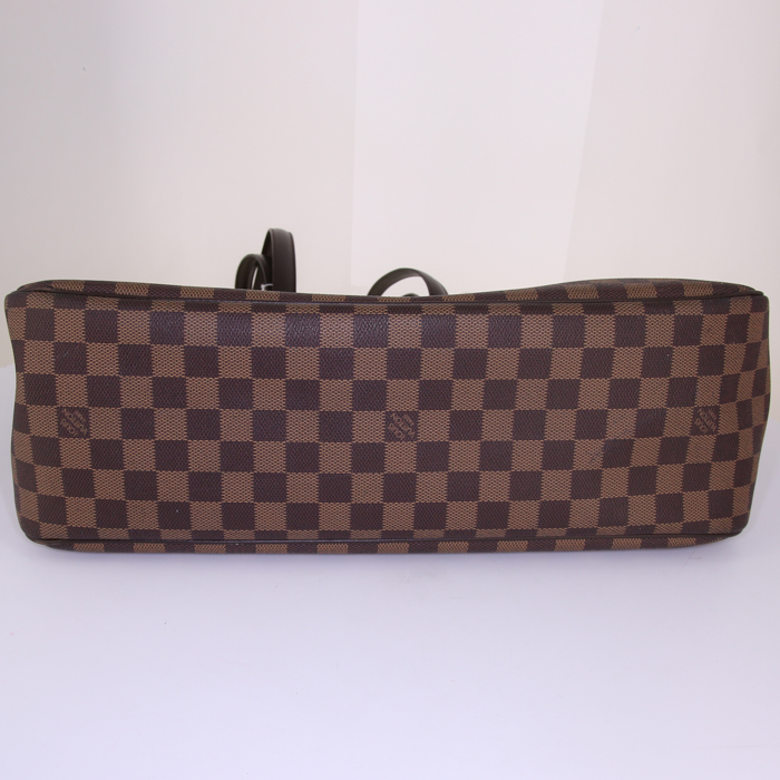 Louis Vuitton Parioli large model shopping bag in brown damier canvas and brown leather - Detail D4