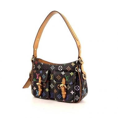 Bolso de mano Louis Vuitton Lodge en lona Monogram negra y cuero natural