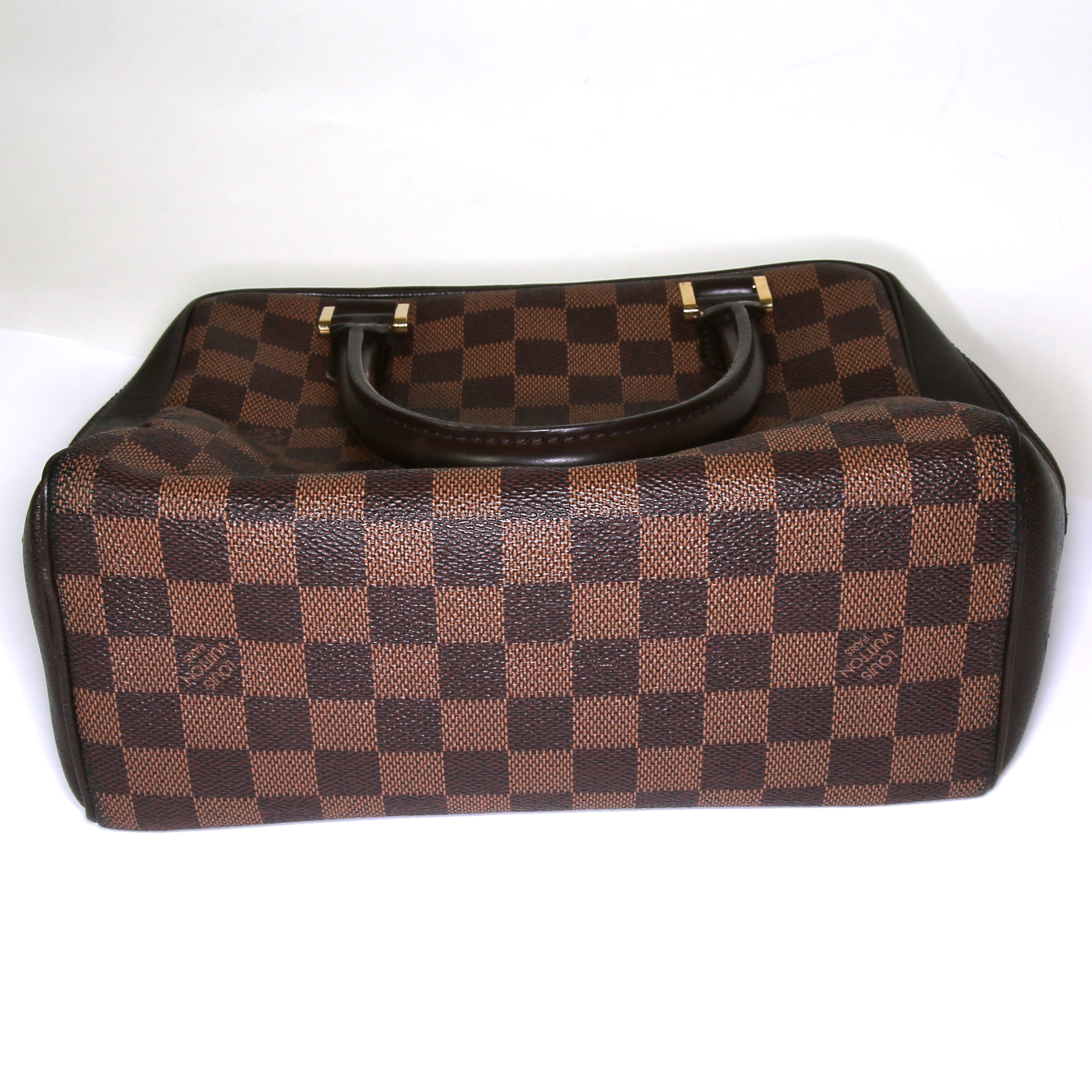 Louis Vuitton Brera handbag in ebene damier canvas and brown leather - Detail D4