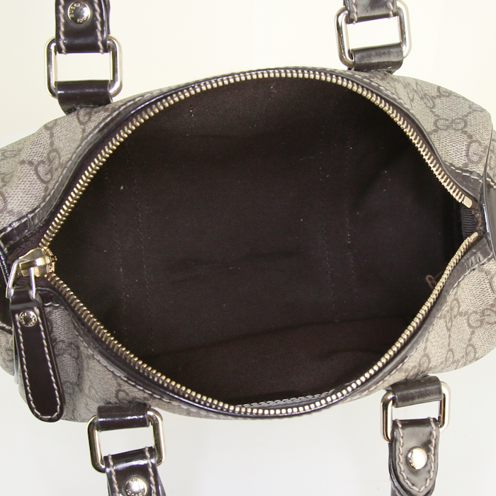 Borsa Gucci in tela siglata marrone e pelle marrone - Detail D2