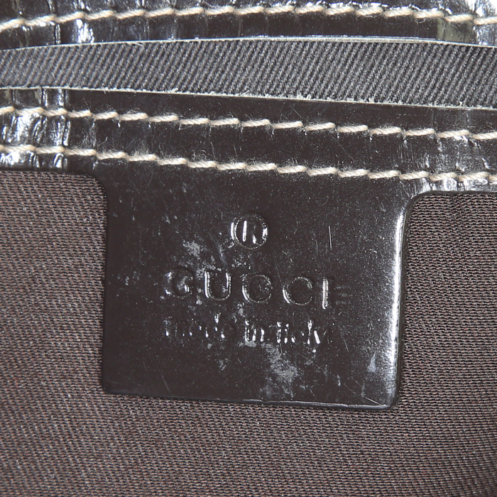 Gucci handbag in brown logo canvas and brown leather - Detail D3