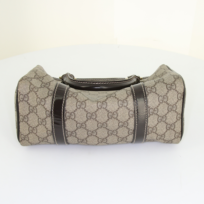Gucci handbag in brown logo canvas and brown leather - Detail D4