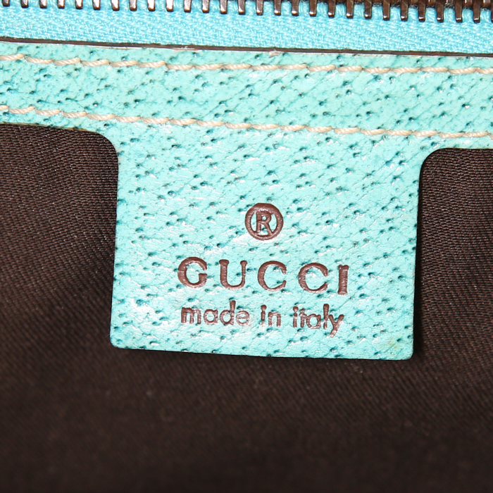 Borsa Gucci Bardot in tela monogram beige e pelle blu - Detail D3