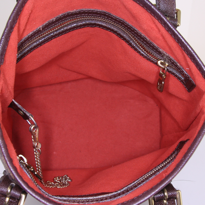 Shopping bag Louis Vuitton Bucket in tela a scacchi marrone e pelle marrone - Detail D2