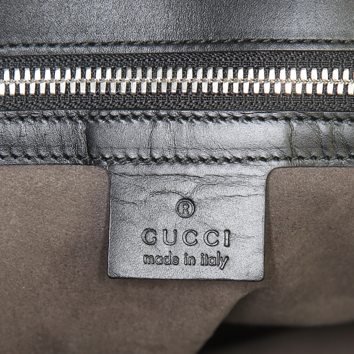 Shopping bag Gucci in tela monogram beige a fiori e pelle nera - Detail D4