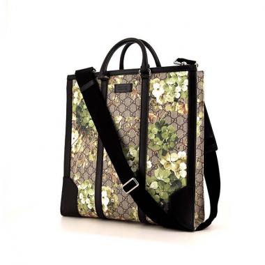 Sac cabas Gucci en toile monogram beige et cuir noir