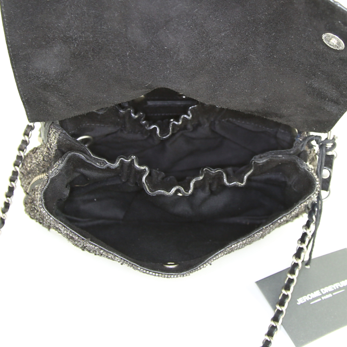 Jerome Dreyfuss Bobi shoulder bag in black and bronze two tones canvas and black suede - Detail D3