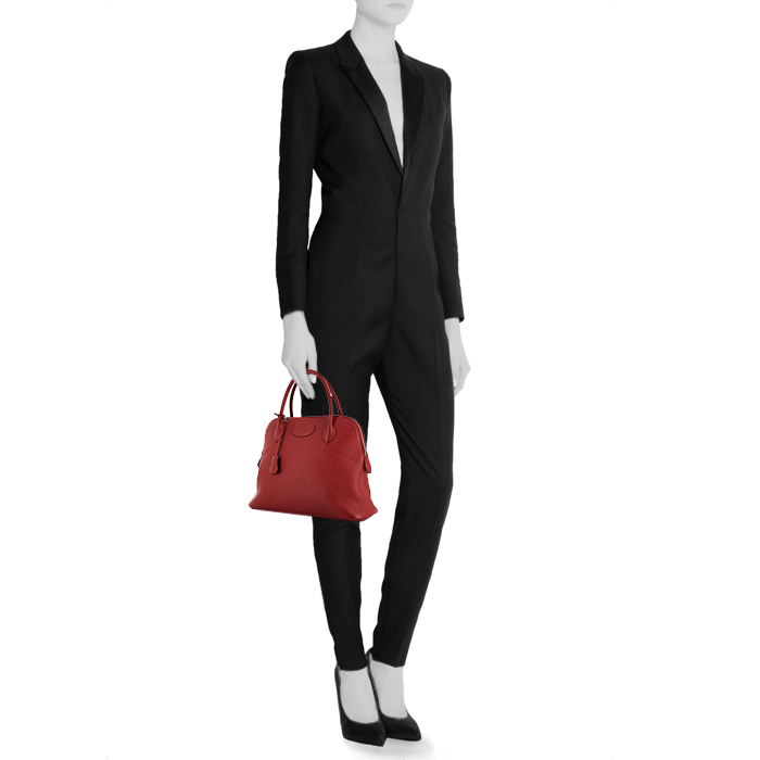 Bolso de mano Hermes Bolide 30 cm en cuero togo rojo Rubis - Detail D1