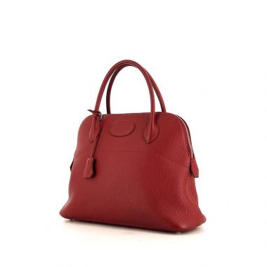 Bolso de mano Hermes Bolide 30 cm en cuero togo rojo Rubis
