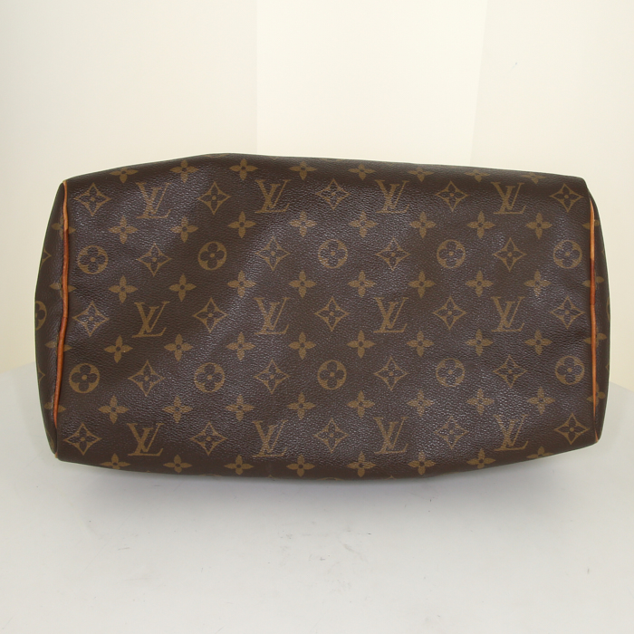 Bolso de mano Louis Vuitton Speedy 35 en lona Monogram marrón y cuero natural - Detail D4