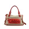 Chloé handbag in beige canvas and red leather - 360 thumbnail