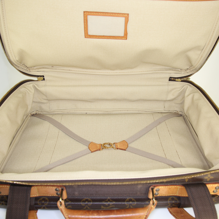 Valise Louis Vuitton Satellite en toile monogram marron et cuir naturel - Detail D2