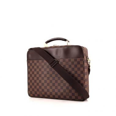 Porta-documentos Louis Vuitton Sabana en lona a cuadros marrón y cuero ébano