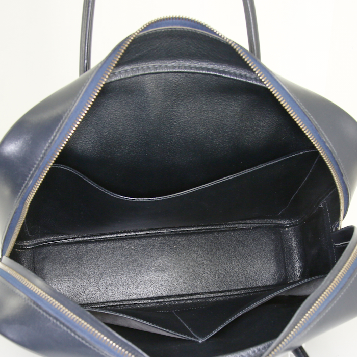 Porte-documents Hermes Eiffel en cuir box bleu-marine - Detail D2