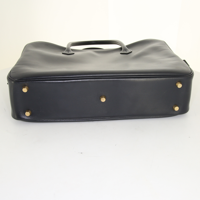 Porte-documents Hermes Eiffel en cuir box bleu-marine - Detail D4