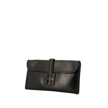Bolsito de mano Hermes Jige en cuero box negro