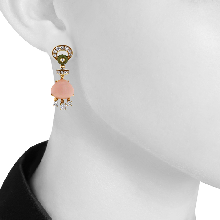 Bulgari Mediterranean Eden  pendants earrings in yellow gold,  coral and peridots and in diamonds Bulgari Mediterranean Eden  pendants earrings in yellow gold,  coral and peridots and in diamonds