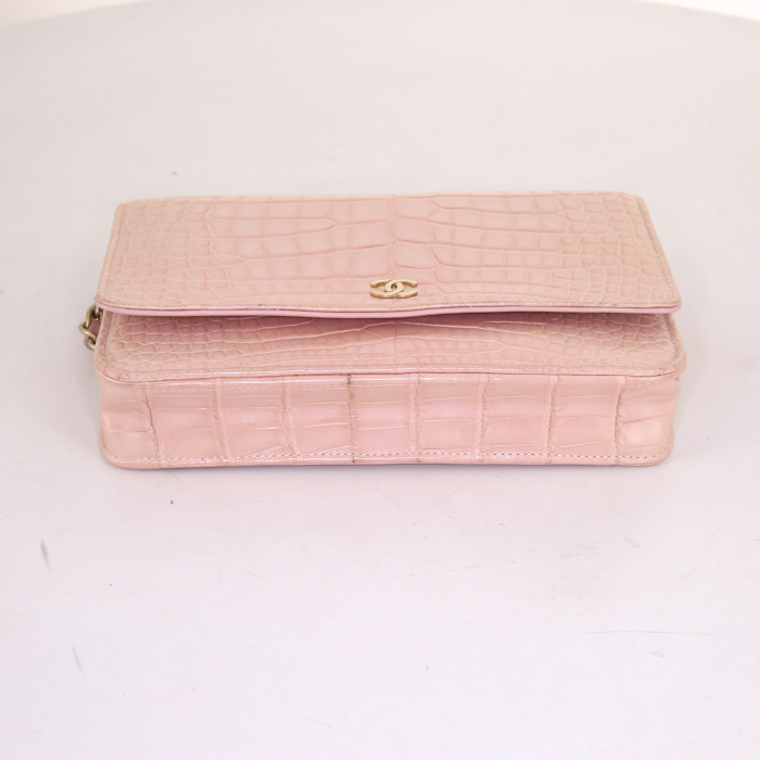 Borsa a tracolla Chanel Wallet on Chain in alligatore rosa - Detail D5