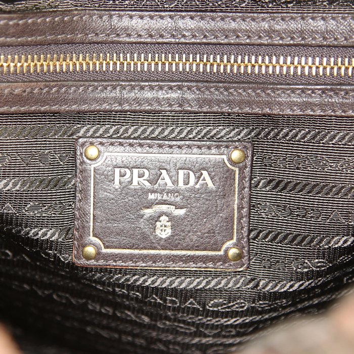 Shopping bag Prada in camoscio marrone e pelle marrone - Detail D3