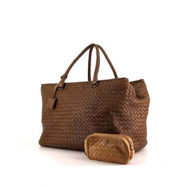 Sac de week end Bottega Veneta en cuir intrecciato marron