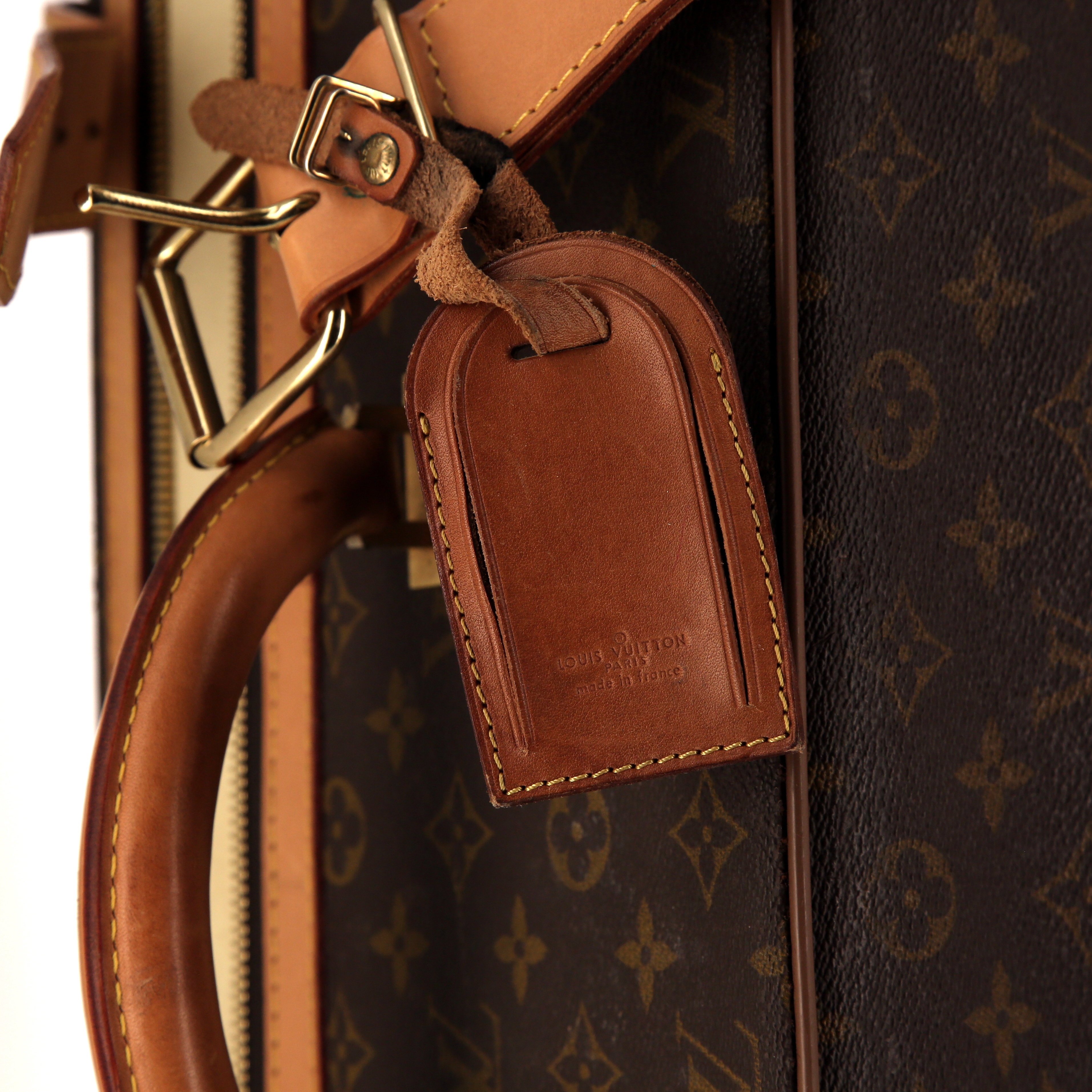 Sac à main Louis Vuitton grand modèle en toile monogram et cuir naturel - Detail D4