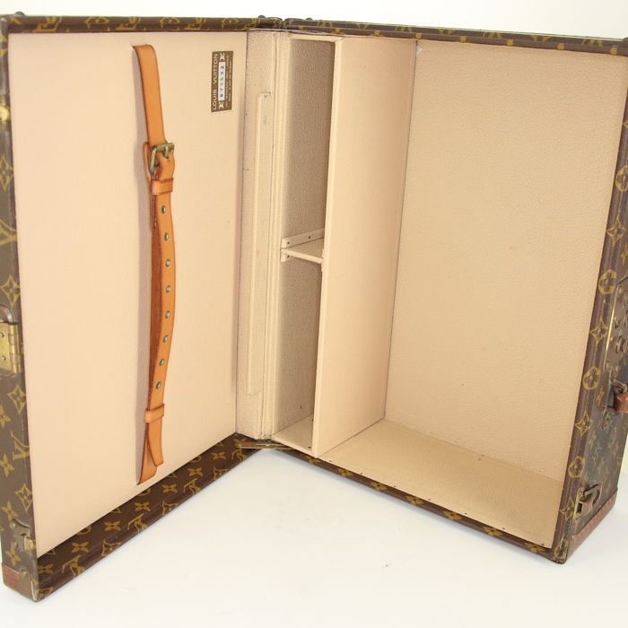 Valise Louis Vuitton President en toile monogram marron et cuir naturel - Detail D5