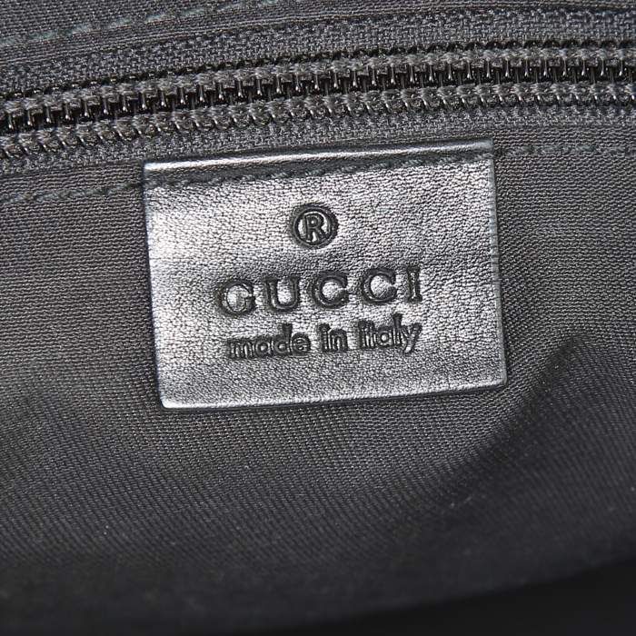 Borsa a tracolla Gucci in tela monogram cerata grigia e nera e pelle nera - Detail D3