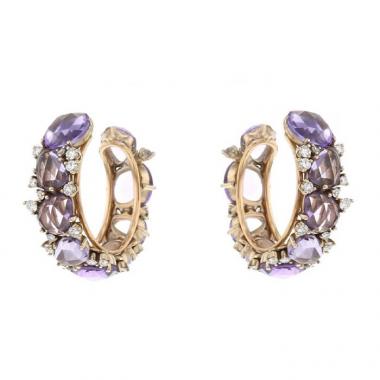 Pomellato Lulu hoop earrings in pink gold,  amethysts and diamonds