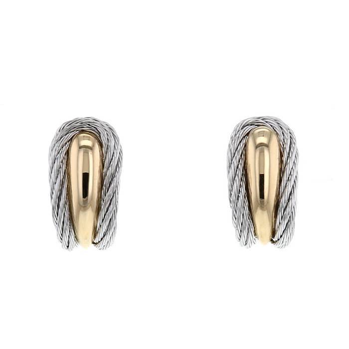 Fred Paris 18K Yellow Gold and Steel Force 10" collection Earrings