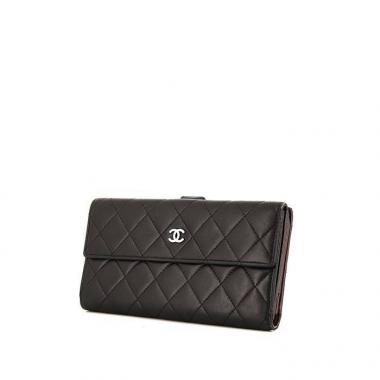 Portefeuille Chanel Camelia - Wallet en cuir matelassé noir