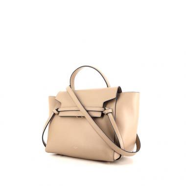 Celine Belt small model handbag in beige grained leather and blue piping