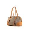 Prada Bowling handbag in brown leather and beige canvas - 00pp thumbnail