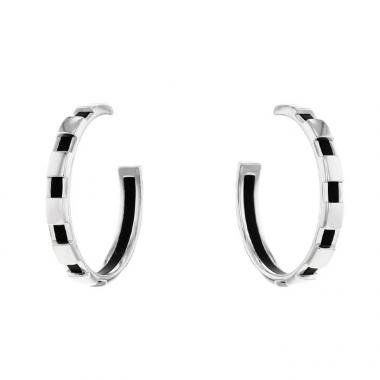 Paire de créoles Chaumet Class One en or blanc et caoutchouc noir
