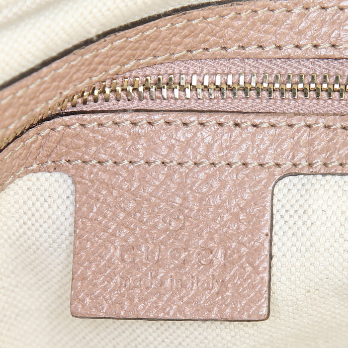 Shopping bag Gucci in tela monogram beige e pelle beige rosato - Detail D4