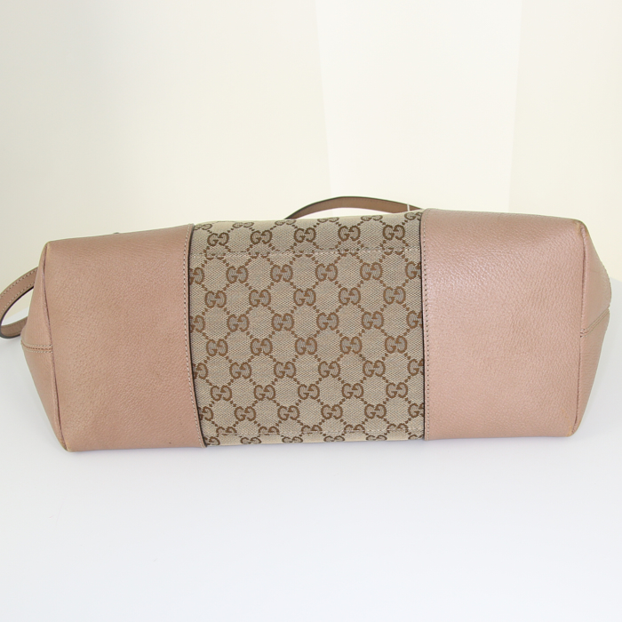 Shopping bag Gucci in tela monogram beige e pelle beige rosato - Detail D5