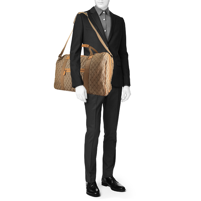 Bolsa de viaje Gucci Gucci Vintage en lona Monogram beige y cuero beige - Detail D1