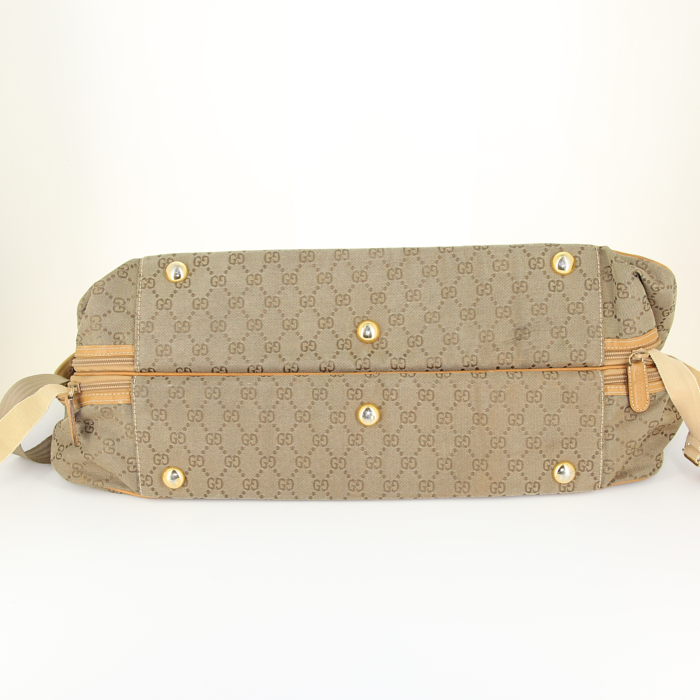 Sac de voyage Gucci Gucci Vintage en toile monogram beige et cuir beige - Detail D4