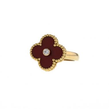 Sortija Van Cleef 
Arpels Alhambra Vintage en oro amarillo,  cornalina y diamante