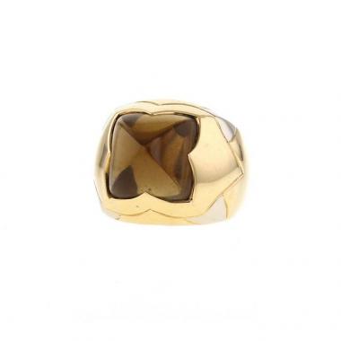 Anello Bulgari Pyramide in oro giallo,  oro bianco e quarzo fumé