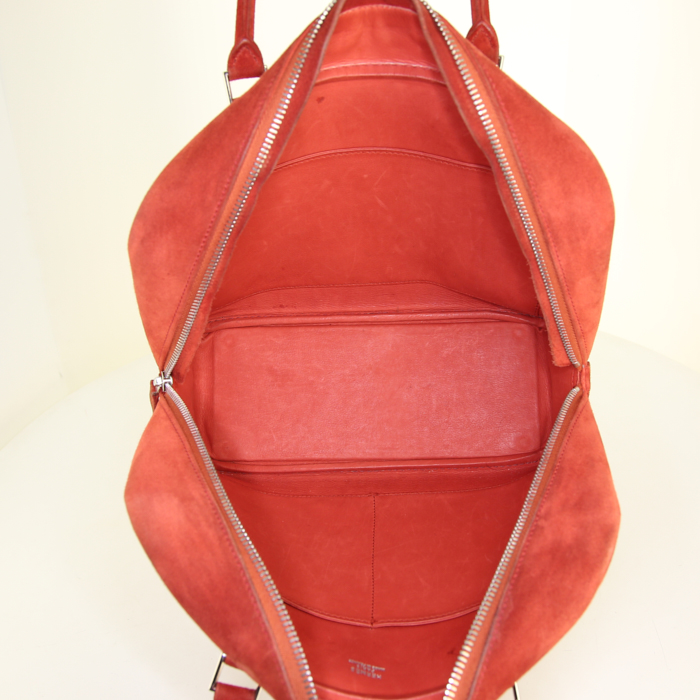 Bolso de mano Hermes Plume modelo mediano en cuero de ternero doblis rojo - Detail D2