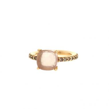 Anello Pomellato Baby in oro rosa,  diamanti brown e quarzo rosa