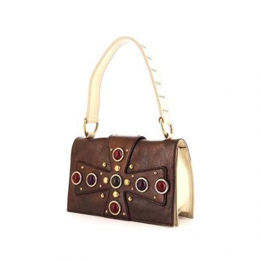 Sac à main Saint Laurent Vintage en cuir mordoré et blanc-cassé