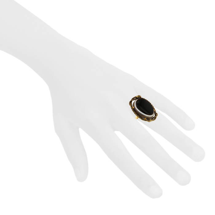 Bague Vintage en or jaune, diamants et en agate - Detail D1